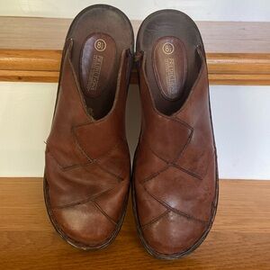 Predictions Leather Connection Women’s Brown Leather Slip-On Clogs